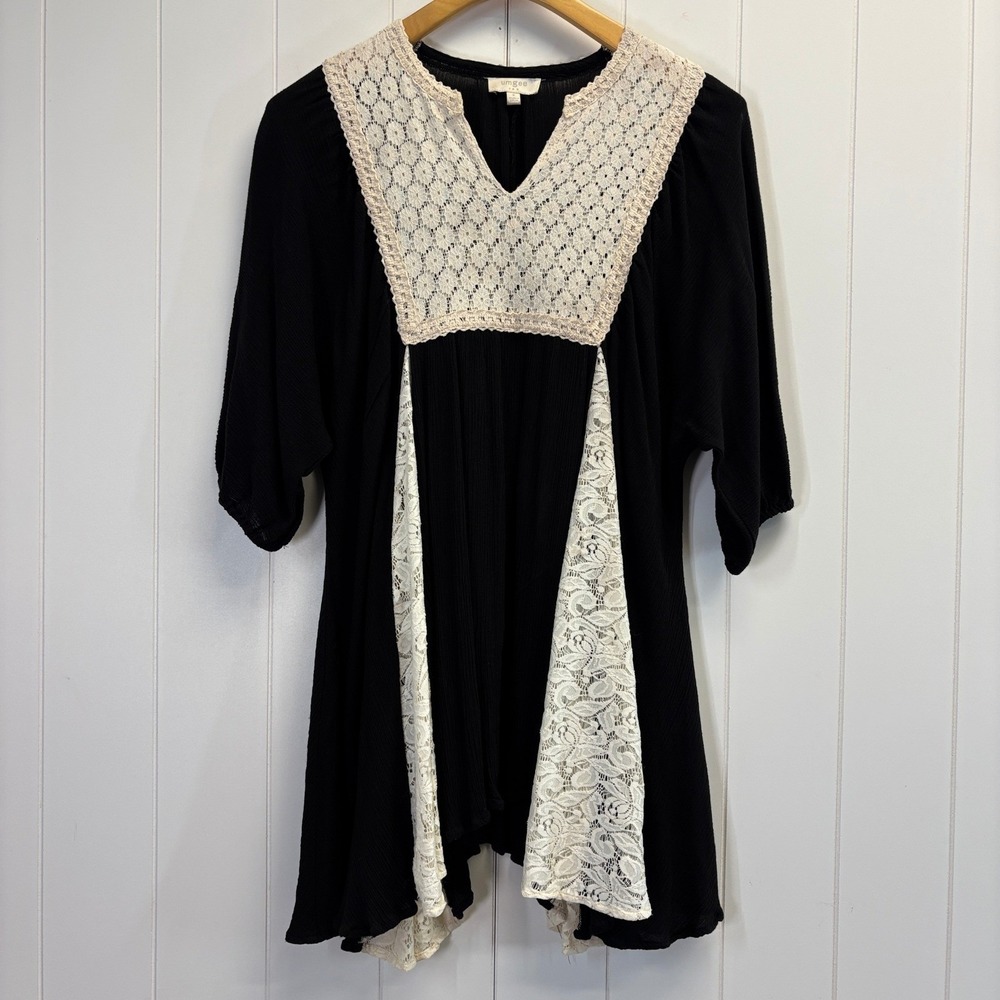 Umgee Fairy Grunge Lace Inset Tunic Top Womens Small Cottage Flowy Boho Chic